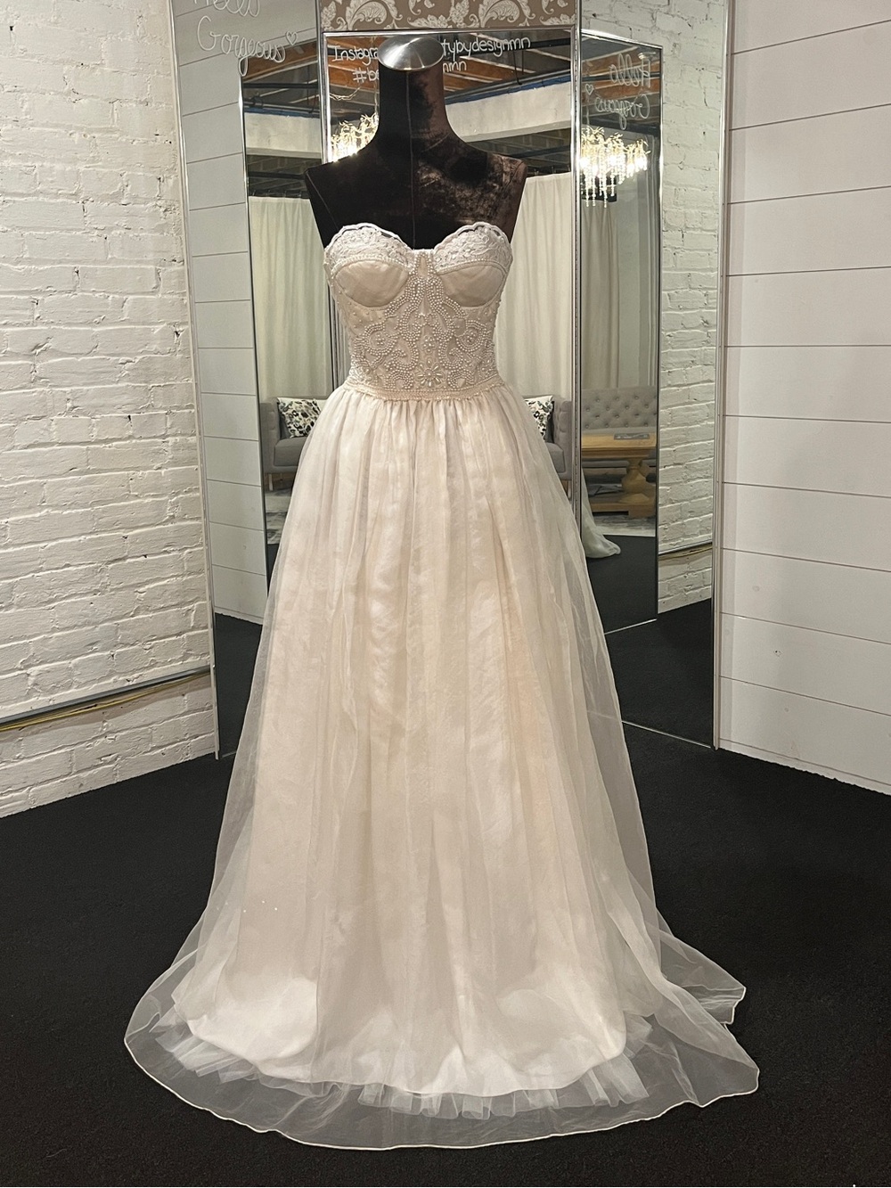 Strapless Beaded Organza Gown in Ivory with Bow